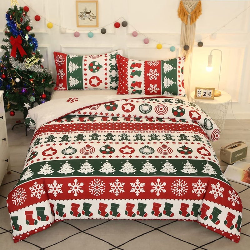 Mengersi Christmas Snowflakes Duvet Cover Full Size,Xmas Trees Holiday Bedding Comforter Cover with Zipper Closure,Home Decoration for New Year (Full, Green) - Image 2